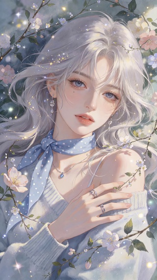 水彩画质感清新少女
