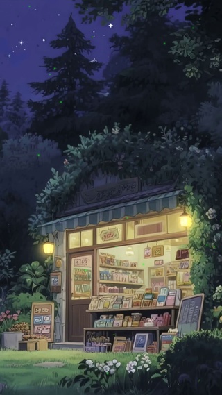 夜景星空树木房屋