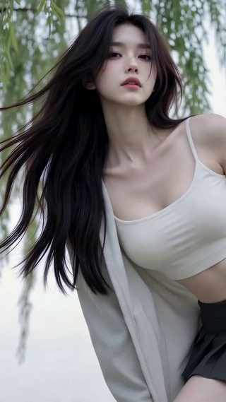 柳树下清纯气质美女