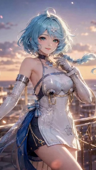 海边蓝发少女
