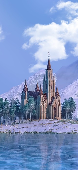 4K雪山湖边城堡