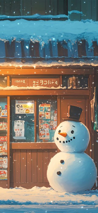 冬夜雪人便利店