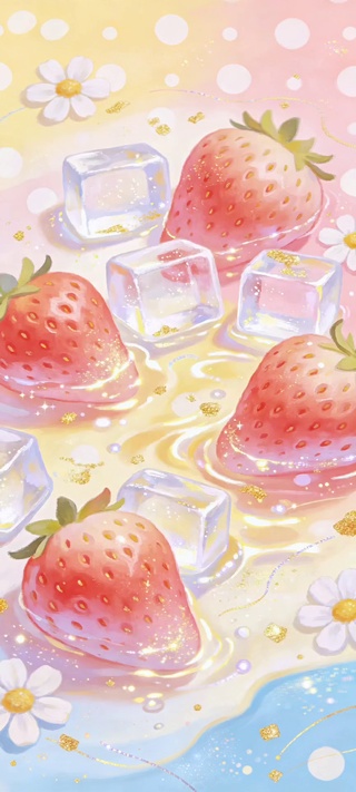 全屏小清新夏日草莓水彩插画