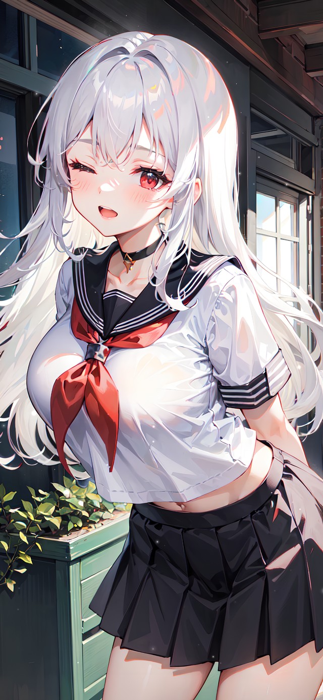 4K清纯可爱JK制服白发学妹