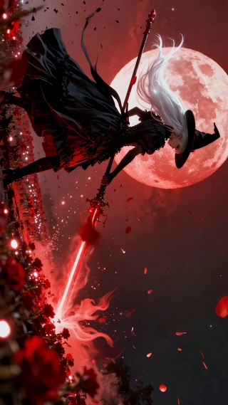 猩红月下白发黑裙血腥少女猎杀