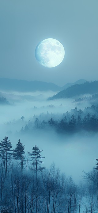月光下的迷雾山林