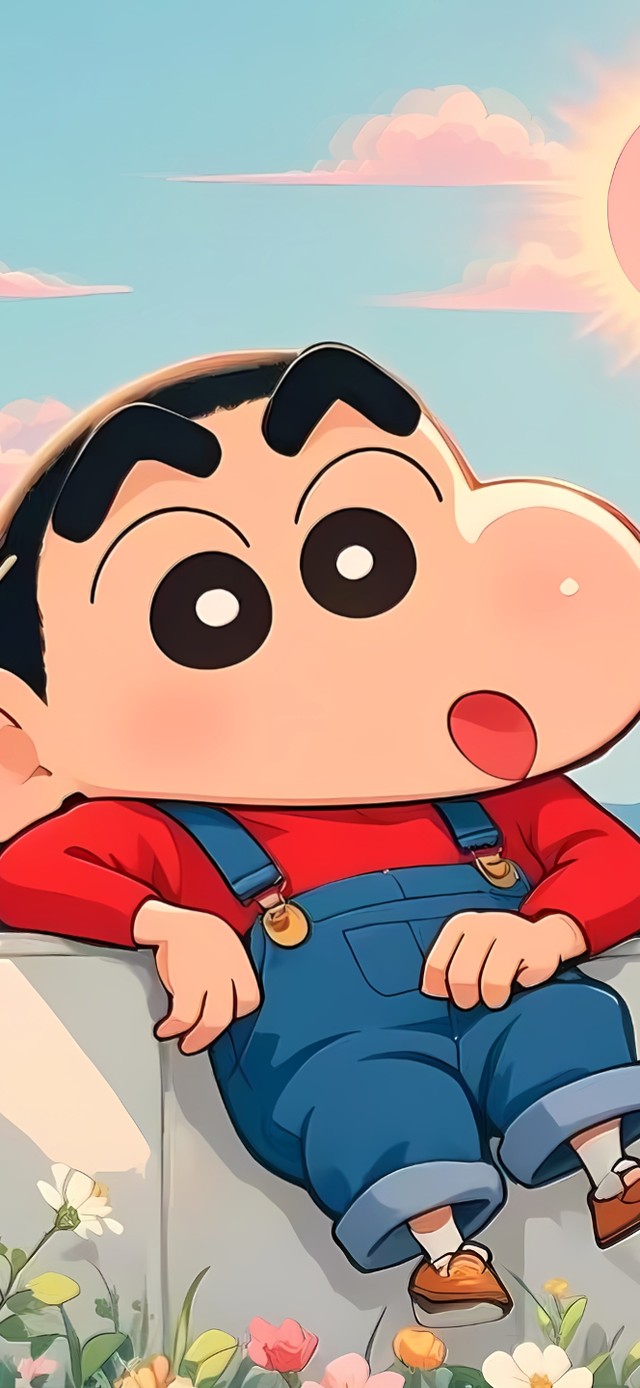 春天院墙上的小新