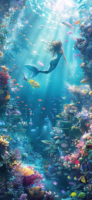 水下丁达尔唯美梦幻美人鱼