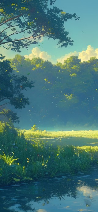 绿色护眼森林湖泊