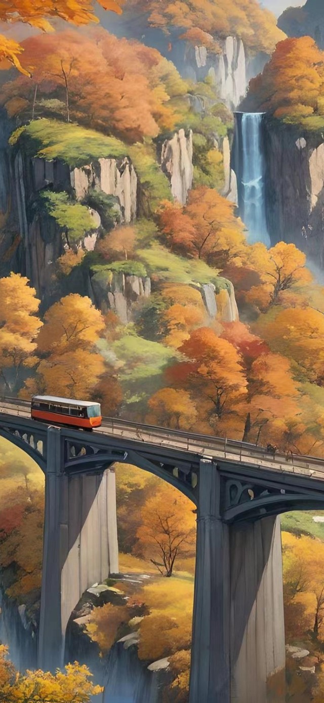 秋天山中的桥