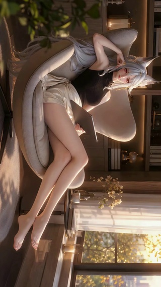 窗边银发狐耳少女心月狐