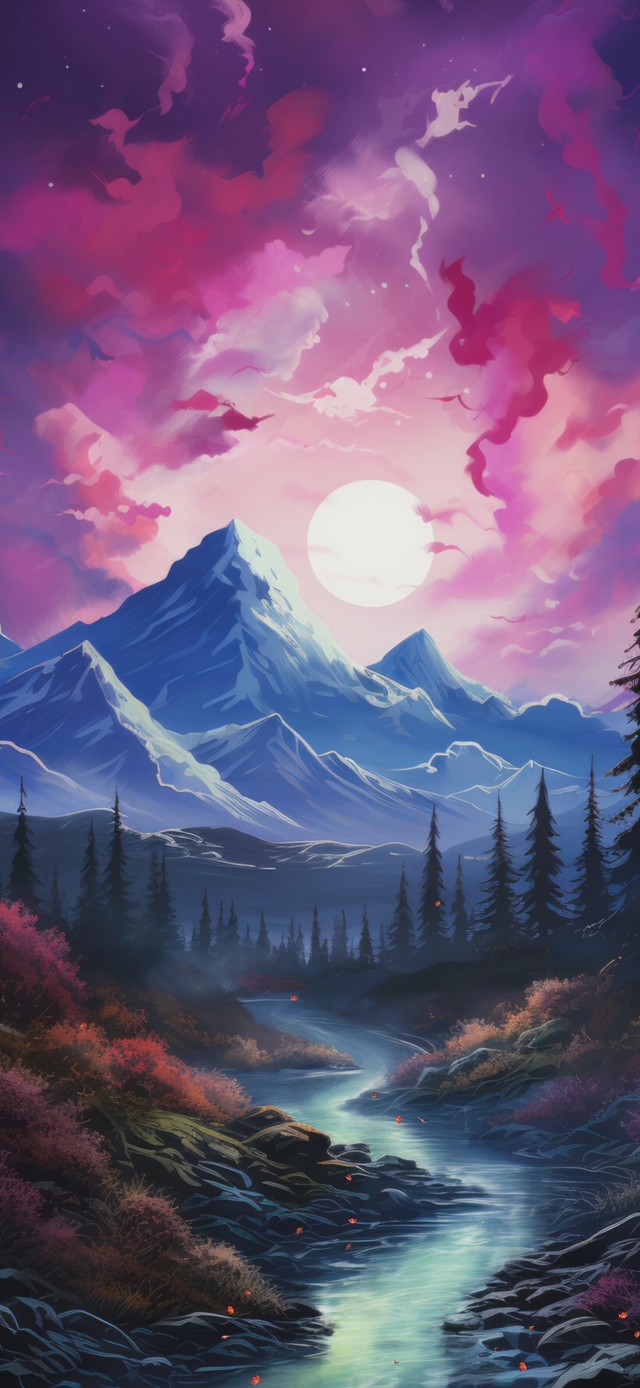 4K明月照山间小河枫叶