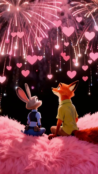 朱迪尼克共赏爱心烟花