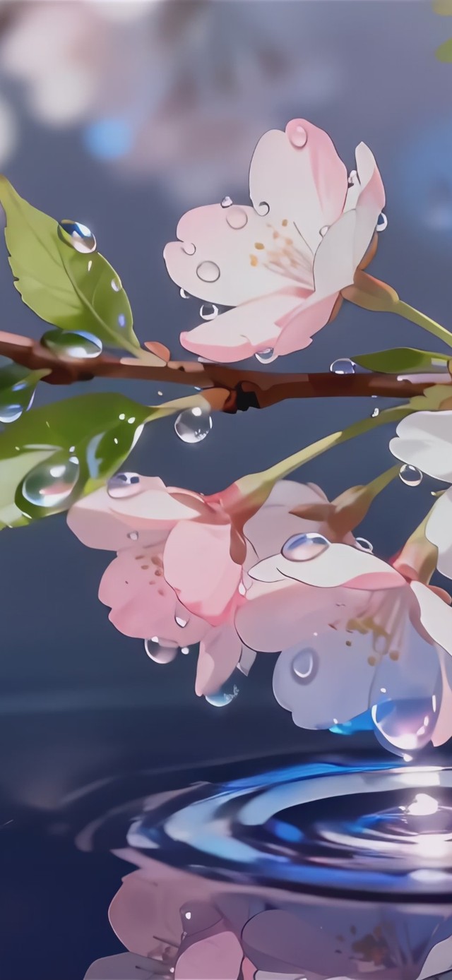 春日水面樱花枝