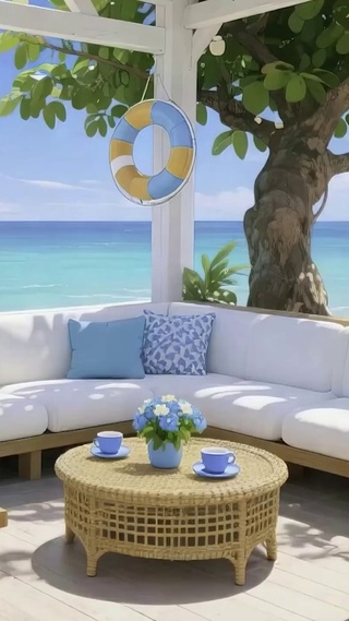 蓝天白云树木海景