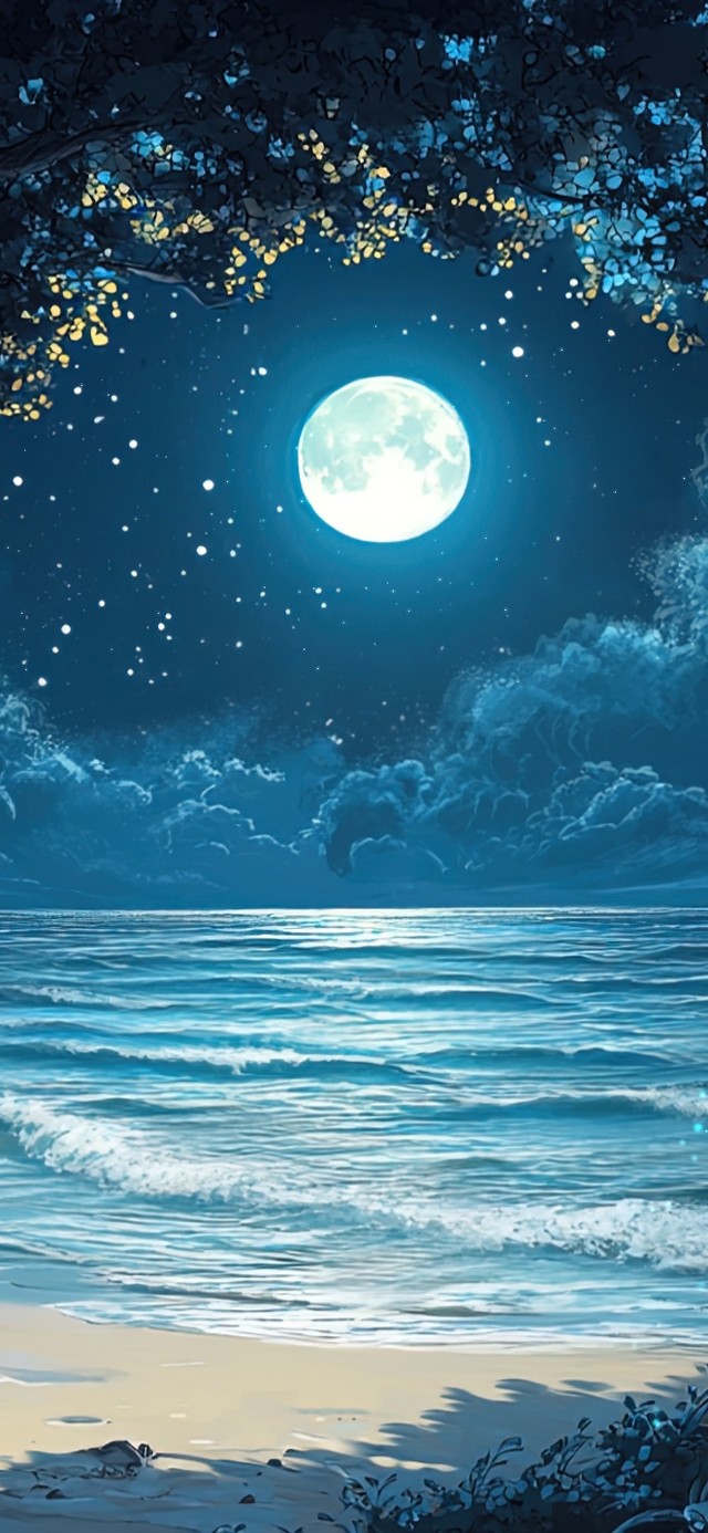 繁星点点静谧微光海边