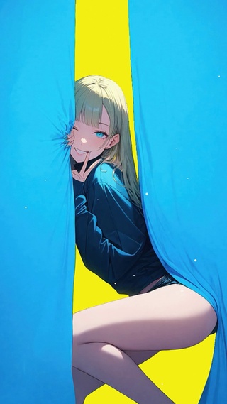 蓝色窗帘少女