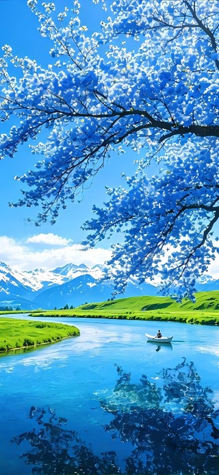 雪山蓝域落樱