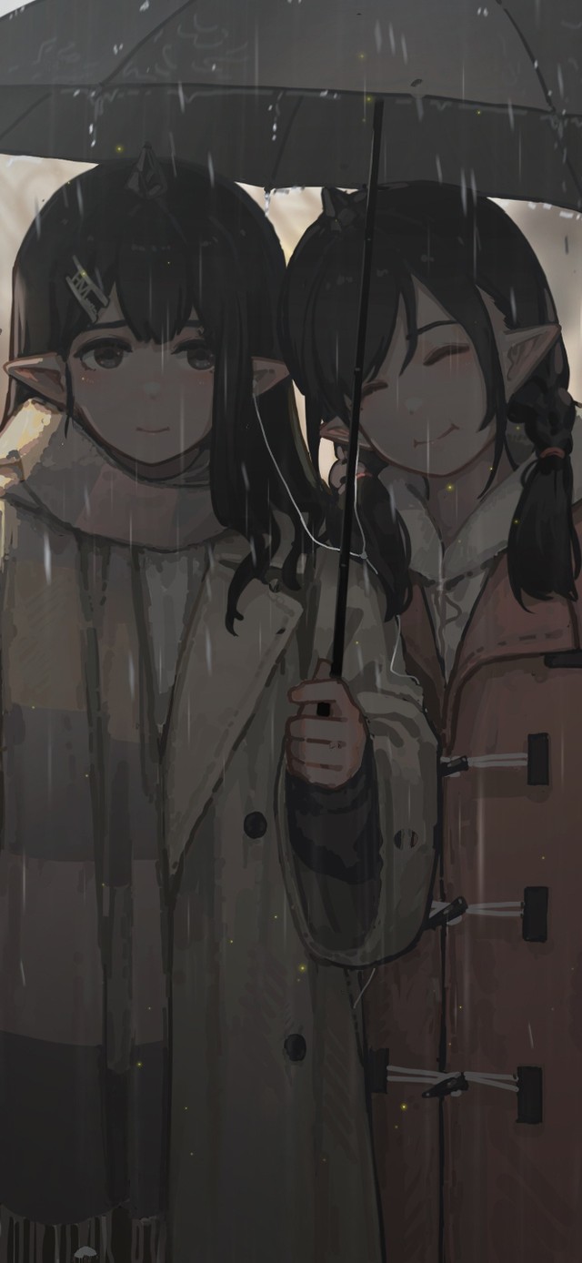 下雨天共用耳机的好姐妹