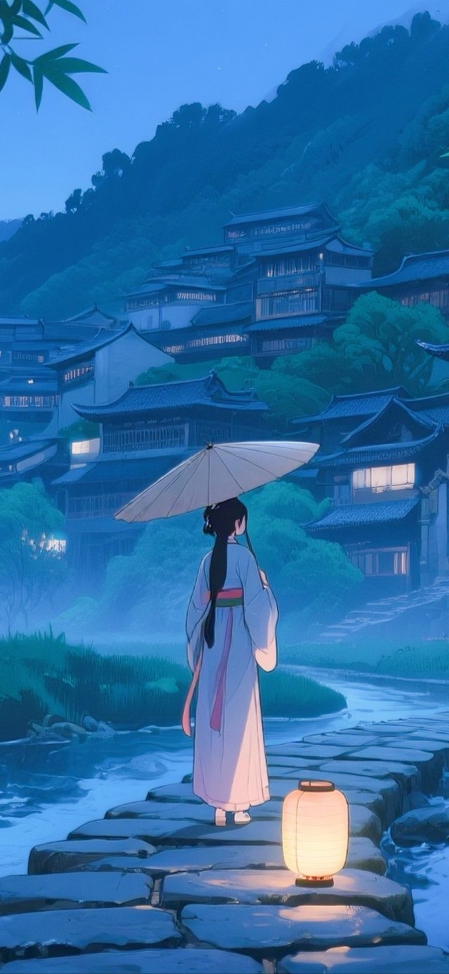 夜雨中的汉服少女