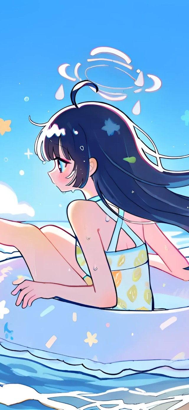 霞沢美游-海边泳装萝莉4k插画