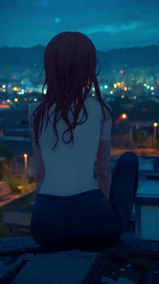 夜晚的城市少女