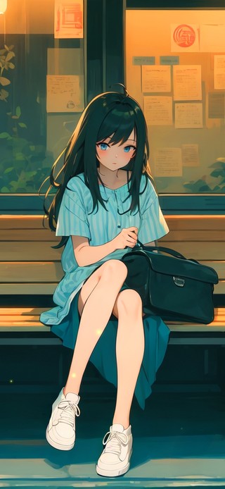 夜晚唯美街道少女