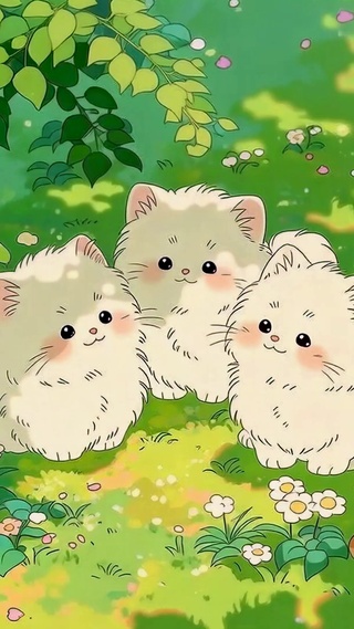 绿荫林间软萌可爱小猫咪