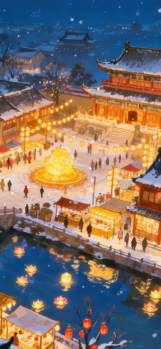 春节期间热闹的古镇