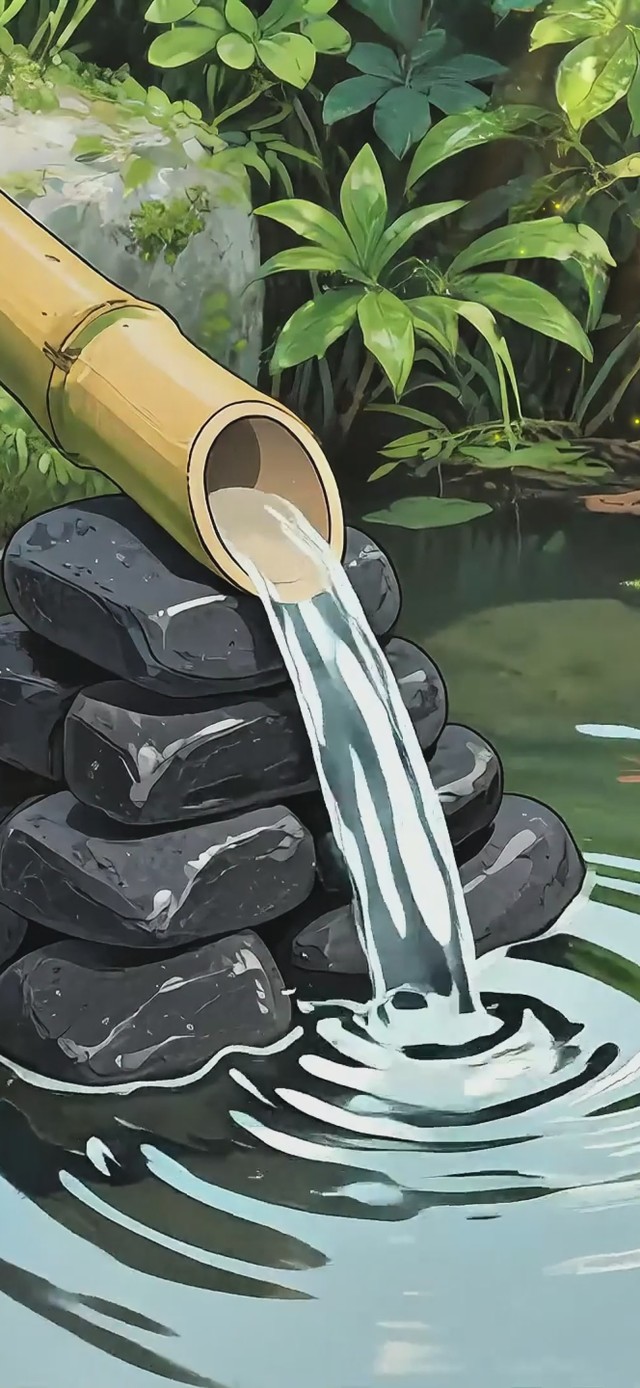 护眼治愈系竹筒流水景观