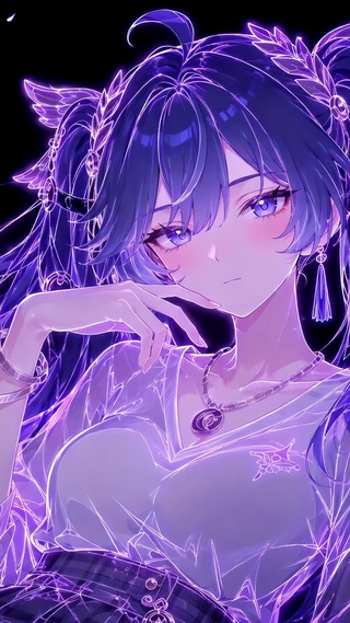 紫色荧光二次元美少女