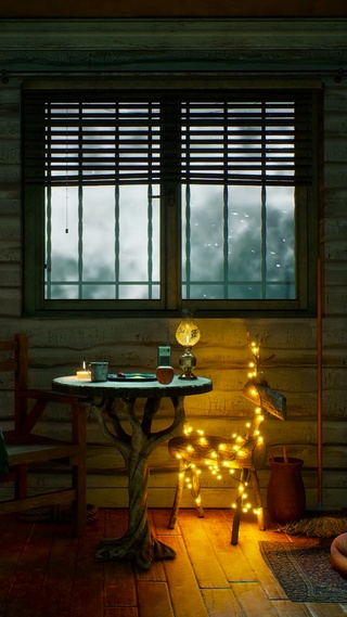 冬雪天温馨木屋