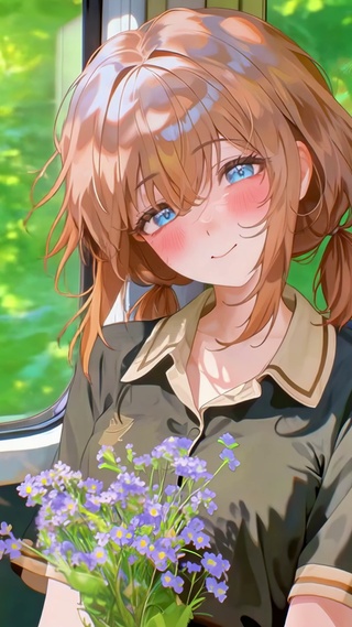 捧花赴约的列车甜系少女