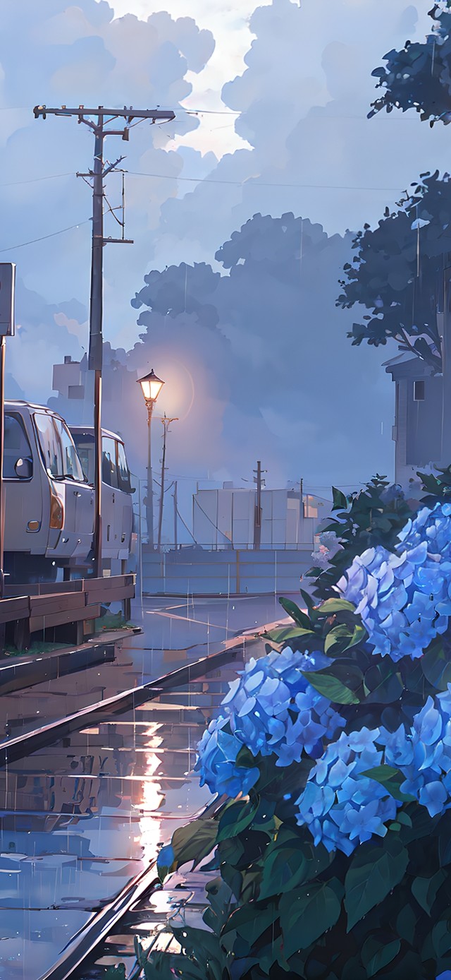 唯美治愈雨天日系动漫街道