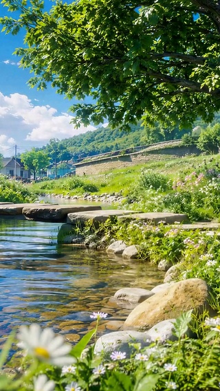 治愈夏日乡村溪流风景