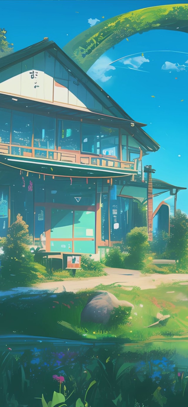 蓝天白云花草树木景色