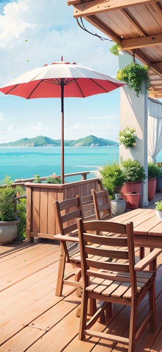4K唯美治愈夏日阳台海景