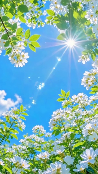 抬头看见的花海与春日晴空