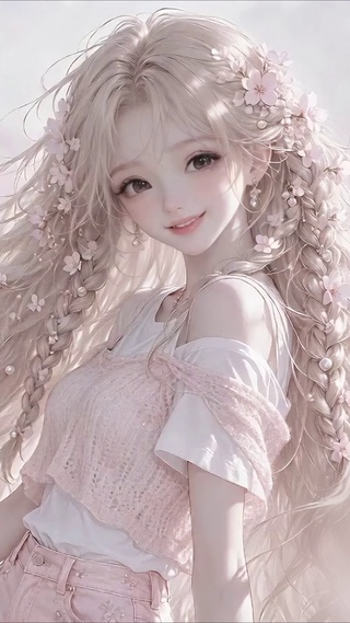 梦幻粉色花海甜美少女