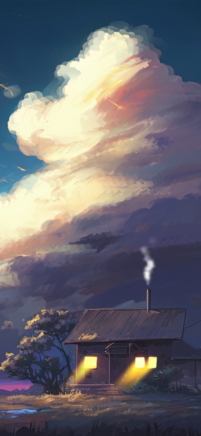 夜空 郊外小屋
