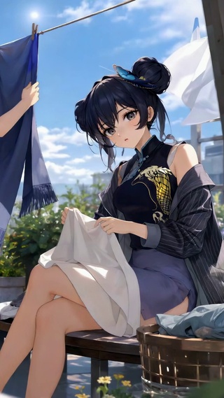 天台晒衣的二次元美少女