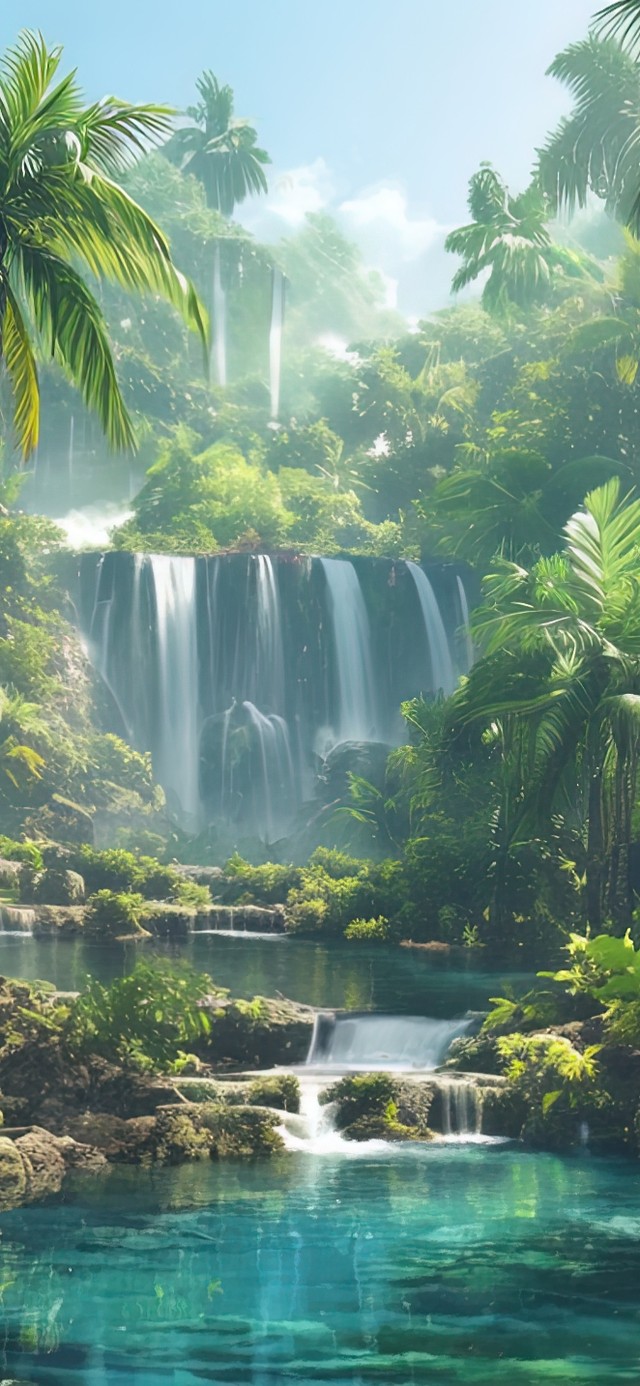 清新热带雨林瀑布