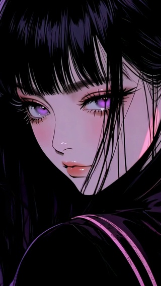 暗夜冷艳侧颜少女