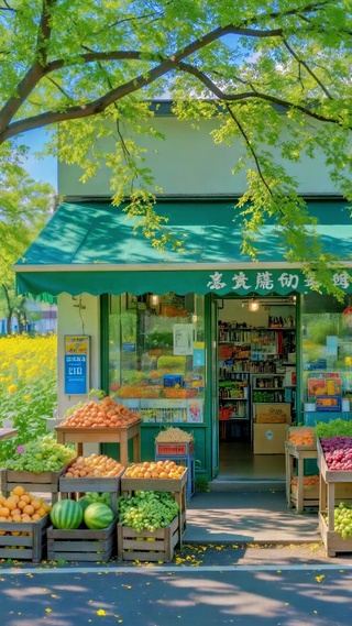 清新花田边治愈水果小店