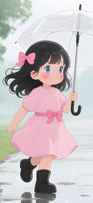 雨天散步的女孩