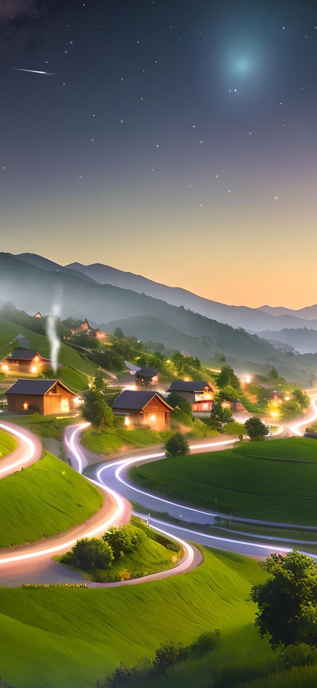 唯美治愈夜晚乡村村庄