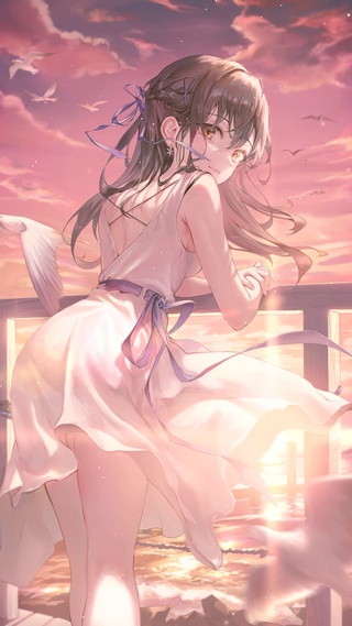 唯美海边夕阳少女