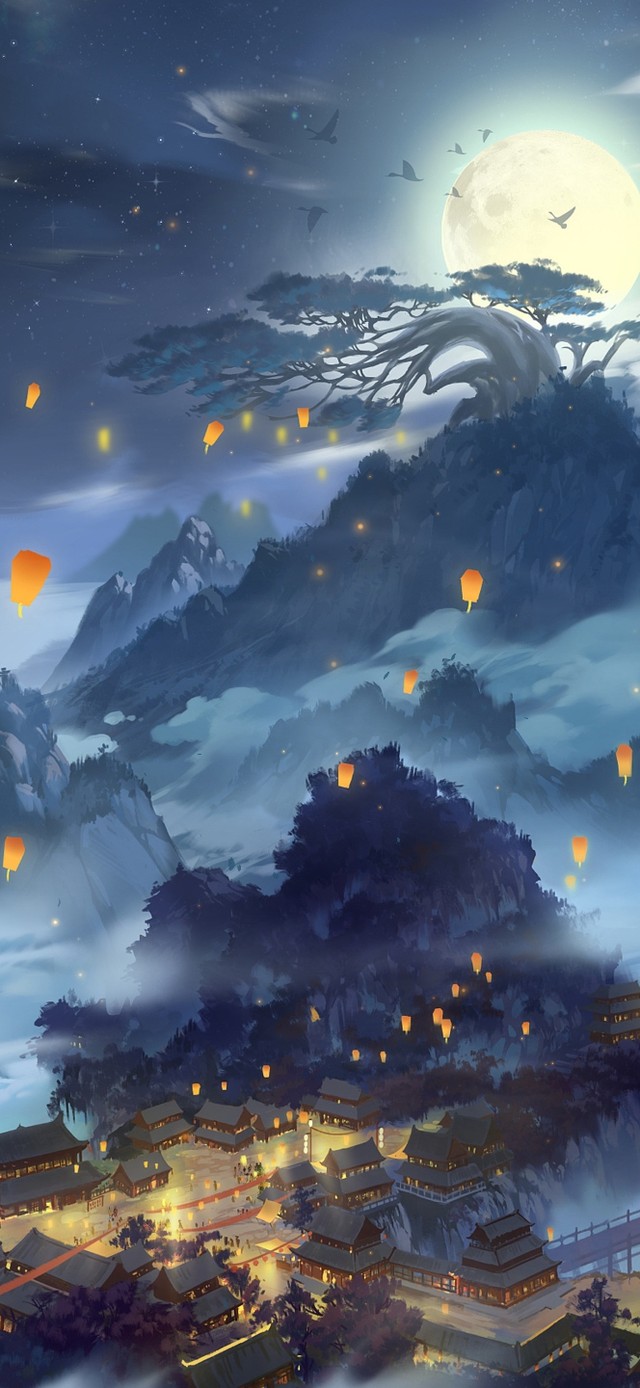 4K唯美国风山水古城