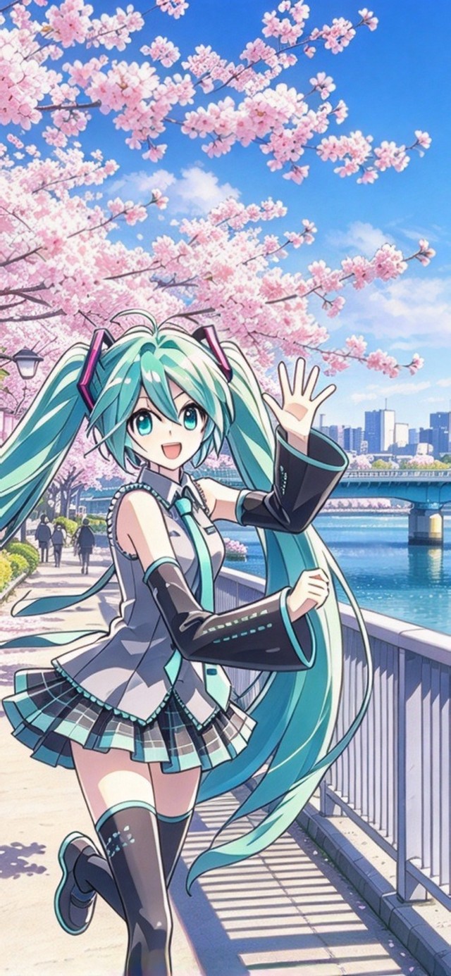 初音未来春日樱花蓝天白云