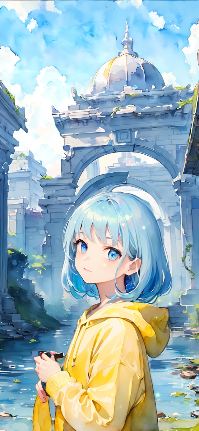 可爱浅蓝色少女